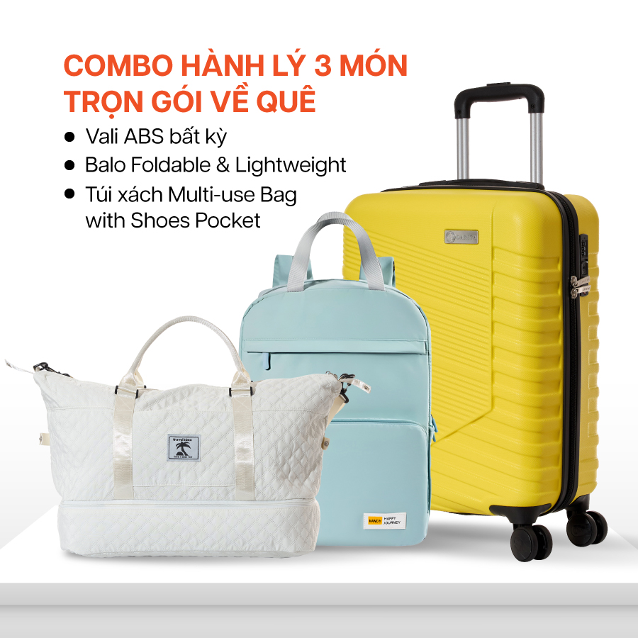  Combo Trọn Gói Về Quê Vali Nhựa Abs + Balo/Túi Xách Từ Thương Hiệu The Travel Star