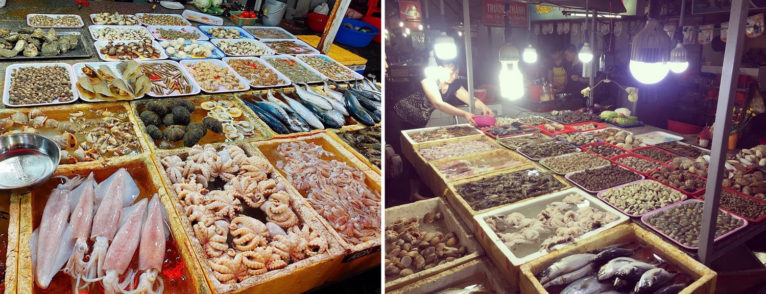 Có những loại hải sản nào được bán tại chợ đêm Vũng Tàu?
