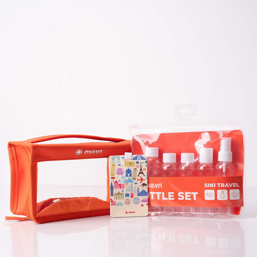 Bộ chai lọ chiết mỹ phẩm Combo Combo Mia Travel Luggage Tag S Đa Màu + Mia 5in1 Travel bottle set S orange + MIA Cosmetic bag S Orange